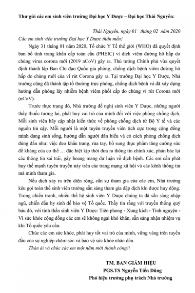 Thư gửi các em sinh viên Trường Đại học Y - Dược, nhà cái uy tin tại việt nam
